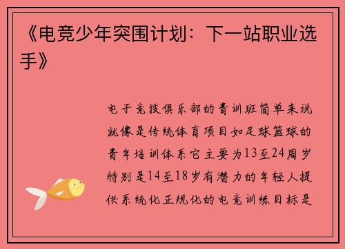 《电竞少年突围计划：下一站职业选手》